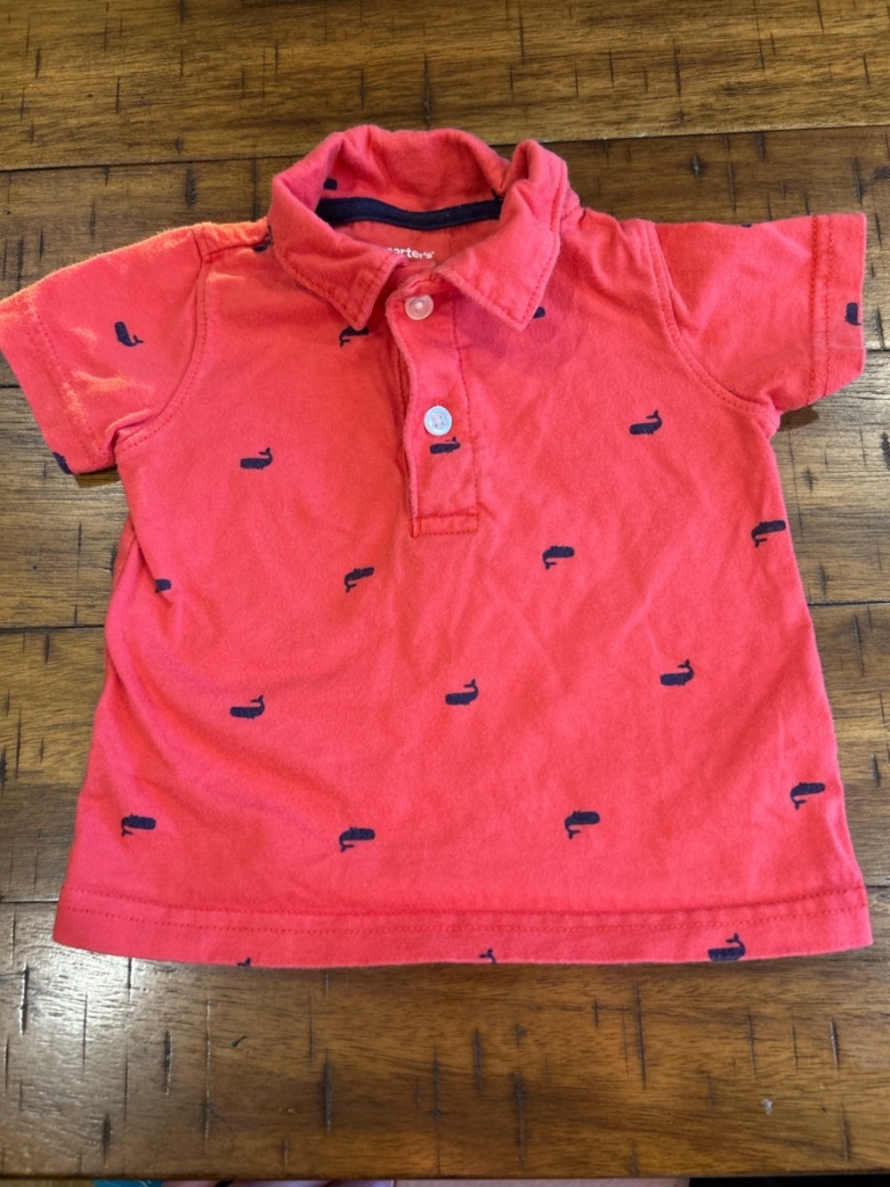 Carter's Red Polo Shirt with Navy Whale Print